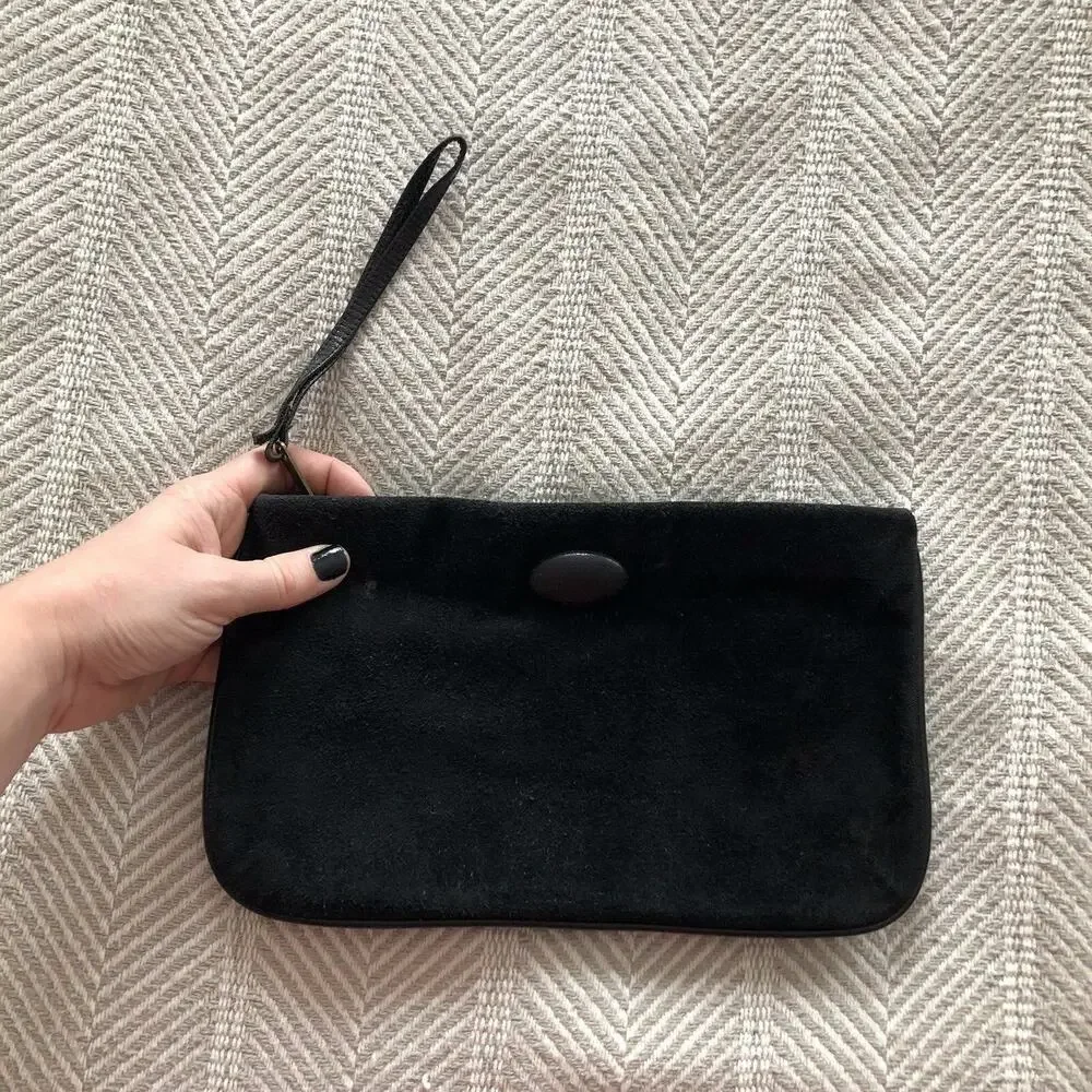 Black Suede Clutch Wristlet Shirl Miller Ltd Purse USA Excellent Vintage